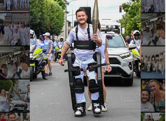 Paris 2024, l'exploit de Kevin "porteur du flambeau cyber" : le premier avec un exosquelette - Vidéo
