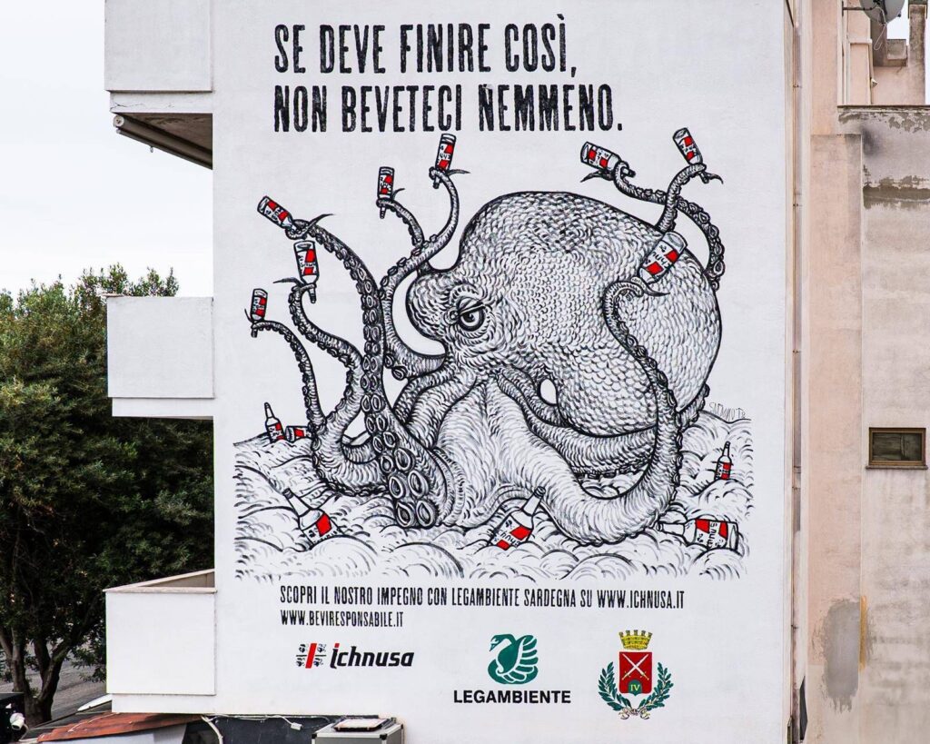 Don, organisme de bienfaisance et tige murale, Ichnusa contre l'abandon du verre