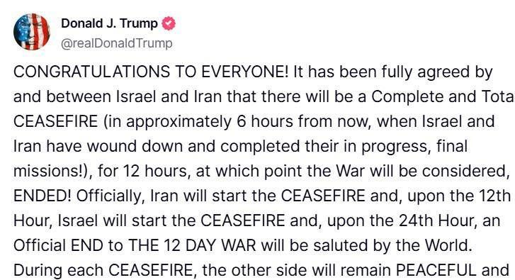 L'Iran, Israël et «Peace on Truth»: cesse du feu est une annonce de Trump